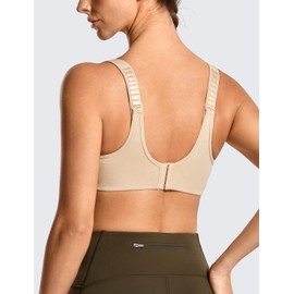SYROKAN Women's High Impact Underwire Sports Bra High Support Large Bust Padded Adjustable Straps Running Bra Beige 36F