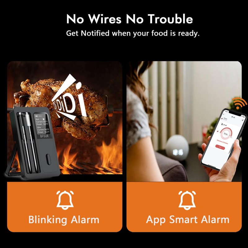 Wireless Bluetooth Smart Meat Thermometer: Standalone Base, Smart Thermometer with