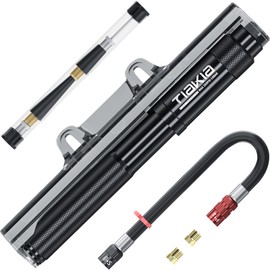 Tiakia Bicycle Air Pump, Portable, Floor Pump, Portable, French/English/American Type, Valve Compatible, High Pressure, 260 PSI, Aluminum Alloy, High Durability, Compact Pop, Lightweight, Hand, Small, Convenient Storage, Suitable for Cross Bikes, Balls, 