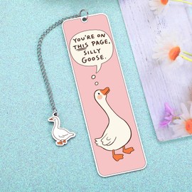 Cute Bookmarks Pink Stuff Gag Gifts for Women Girls Funny Book Lovers Gifts Book Marks for Reading Women, Reading Accessories Giftts for Readers Book Lovers Women Silly Metal Bookmarks Goose 2-Side