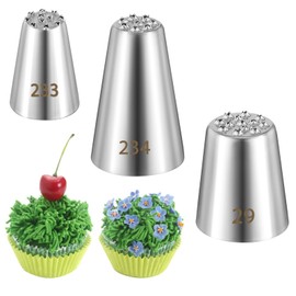 Pack of 3 Grass Icing Nozzles, Professional Grass Piping Nozzles (233, 234 and 23 m) Decorative Tips for Glazing, Multiple Opening for Decorating Cakes and Cupcakes