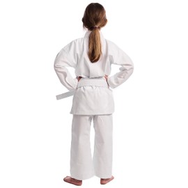 IPPONGEAR Club 2 Karate Gi Set Beginner's Karate Suit Children's Suit Including White Belt (Size 130, Lace-up Waistband, 220 g/m² (8 oz) Fabric Density), White