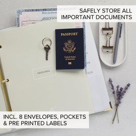 ZICOTO Aesthetic Document Organizer - Sturdy Linen 3-Ring Binder Safely Stores All Your Important Documents and Files in One Place - Easy to Use Expanding Storage Folder Incl. Envelopes, Pockets & Labels