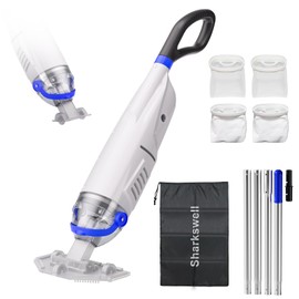 Sharkswell (2025 Upgraded) Cordless Pool Vacuum with Telescopic Pole, 60 Min Powerful Suction & Transparent Head, Rechargeable Handheld Cleaner for Above Ground Pools, Inground Pools, Hot Tubs and Spa