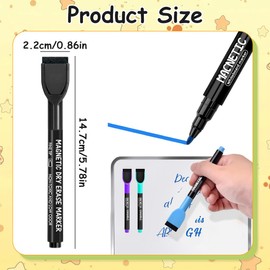 Whiteboard Stifte, 12 Stück, 12 Farben, Magnetische, Trocken Abwischbare Marker, Folienstift Abwischbar Geruchsarmer Erase Marker mit Radiergummi,Perfekt für Zuhause Schule Büro