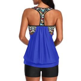 Yonique - Traje de baño tankini de dos piezas con espalda en T y pantalones cortos para mujer, traje de baño deportivo, Azul púrpura, M
