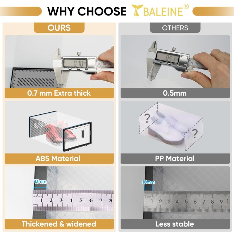 BALEINE 3 Pack Stackable Shoe Storage Boxes Fit Size 9,