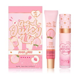 Lip Conditioner & Lip Oil Set, Moisturizing Natural Lip Care Set, Lip Gloss Balm For Dry and Chapped Lips, Gifts For Teenage Girls (Honey Peach)