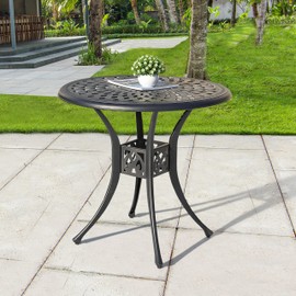 NUU GARDEN 30 Inch Patio Dining Table, Cast Aluminum Round Outdoor Table with Umbrella Hole for Patio, Backyard, Deck Black