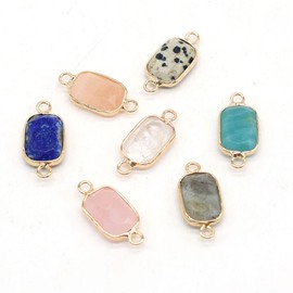 7 Pcs Natural Stone Connectors Rectangle Shape Healing Crystal Double Loop Charms for Jewelry Making Necklace Bracelet