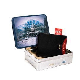 PETERSON Men's Wallet, Spacious, Genuine Leather Men's Wallet, Highest Quality, RFID Technology (366.01), Black/Red, Classic