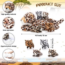 Silipull 5 Pcs Cheetah Stuffed Animals for Kids Large Mommy Cheetah Plush with 4 Baby Leopard Plush Toys in Tummy for Girls Boys Birthday Forest Party Decors (Lying Style)