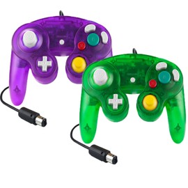 Hovlian 2 Pack NGC Controllers,Classic Wired Controller for Wii Game cube Console(Clear Purple and Green)