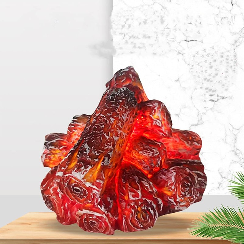 Burning Charcoal LED Lamp, Artificial LED Fireplace, Realistic Logs, Luminous