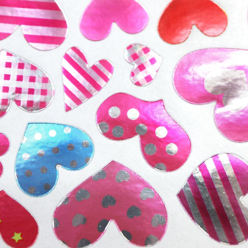 YS-035 Sparkling Punmaru Heart Stickers, Mix, Colorful, Valentine, 1 Sheet,