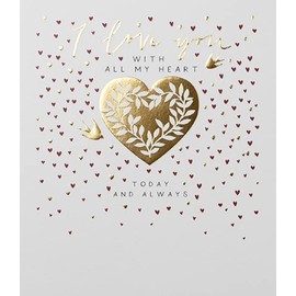 Paperlink General Blank Anniversary/Birthday 'I Love You' Card for Men/Women - Swallows and Hearts With Gold Foil - Eco-Friendly & Recyclable