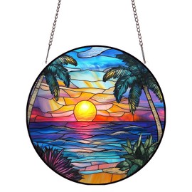 PLIGREAT Blue Ocean Acrylic Window Hanging Sunset Sun Catcher Patio Garden Panel Hanging Ornament for Living Room Bedroom Window Decoration Home Wall Art Decor Memorial Gifts