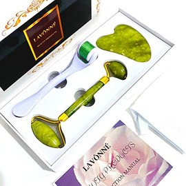 Juego de rodillo de jade 100% auténtico y Gua Sha para cara I Derma Roller I Herramientas faciales I Real Guasha I Calidad Premium I Regalo del Día de