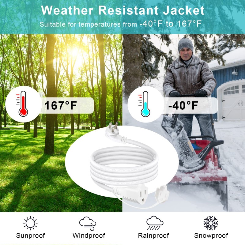 [Paquete de 2] Cable de extensión plano blanco de 3