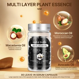 Maple Flora Hair Treatment Serum Capsule 80 pcs, Hair Vitamin Serum for Women & Men, No Rinse with Argan Macadamia Avocado Oils, Hydrates, Smoothes and Repairs
