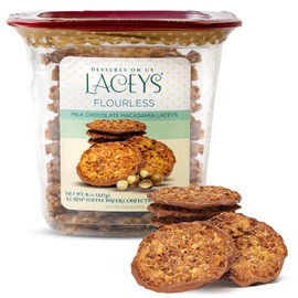 Laceys Gourmet Cookies | Light and Crispy Delicious Cookies | Handcrafted by Desserts On Us (8 Ounce Tub, Flourless Milk Chocolate Macadamia)
