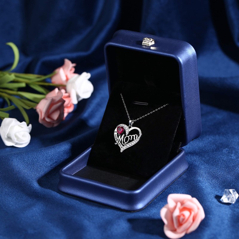 Sllaiss Love Heart Mom Necklace 925 Sterling Silver Birthstone Pendant