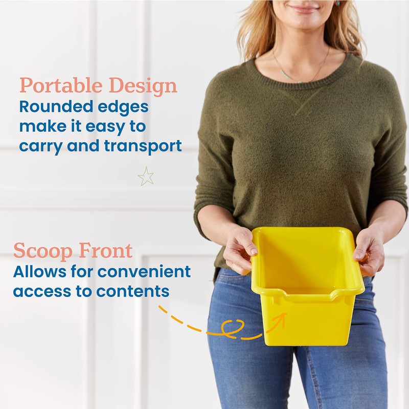 ECR4Kids Scoop Front Storage Bin, Multipurpose Organization, Yellow, 5-Piece