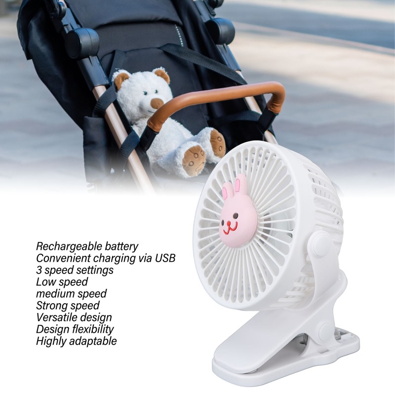 Baby Stroller Fan Clip USB Cartoon 3 Speeds Portable Fashionable