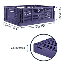 Domiella 4-Pack Crates for Storage, 16x12x6 Storage Crates Plastic Stackable, Folding Crate for Office Home Kitchen Bedroom Bathroom, Blue
