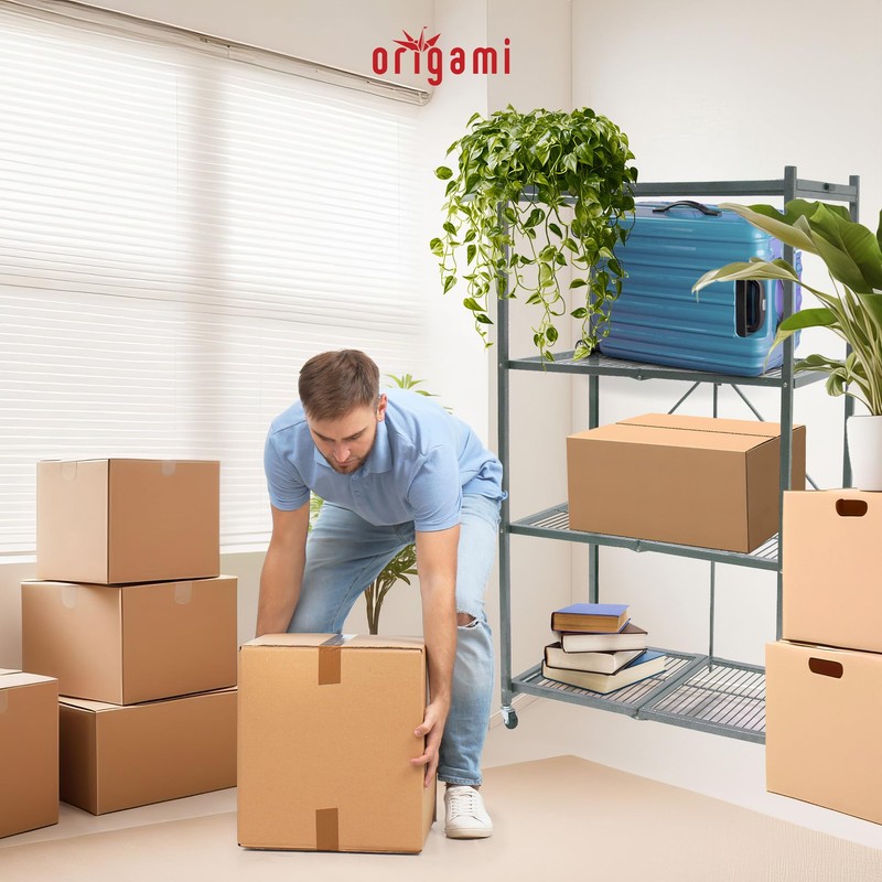 Origami R5 4-Shelf Heavy-Duty Folding Storage Rack, Pewter - Large