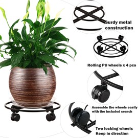 Planterhoma 3 Packs Large Metal Plant Caddy 13.5" Heavy-duty Plant Dolly with Wheels Iron Rolling Plant Stand with Casters Indoor Outdoor Plant Pot Movers Rollers Coaster Trolley, Black