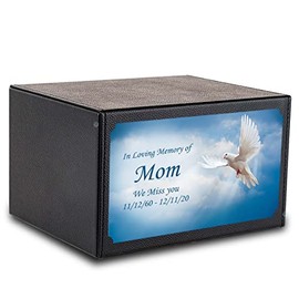 GetUrns Heritage Adult Leather Cremation Urn Box for Human Ashes I Doves UV Printing Wooden Urns for Male and Female I 213lbs