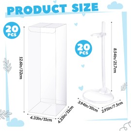 Briwooody 40 Pcs Doll Display Stands with Gift Boxes Action Figure Stands for 9 to 12 Inch Dolls Adjustable Waist Clip Holder for Home Shop Birthday Party Favor (Transparent)