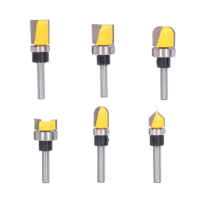 6Pcs Flush Trim Bit 6mm Shank Pattern Router with Bearing