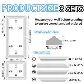 KTINITK 3 Set Premade Wainscoting Panels，Accent Wall Panels for Interior Wall Decor,All Edges precut, Factory Primed Wall molding Pieces(63 x 31 in) (Symmetrical Type)