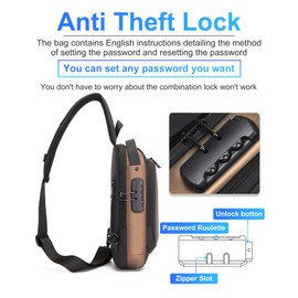 Geanbun Sling Bag for Men Anti-Theft USB Crossbody Backpack Waterproof Chest Daypack Lightweight Shoulder Bag (Brown)