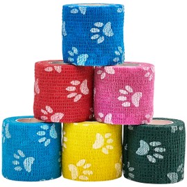JpGdn 6 Rolls Self-Adhesive Bandage Wrap Non-Woven Vet Wrap Cohesive 2Inchx5yard for Dogs Cats Horse Leg Paw Pet Animals Wounds Wrist Healing Sprains & Swelling