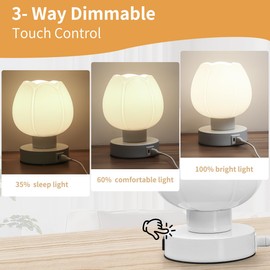 Bedside Table Lamps Touch Dimmable with USB Ports and outlets Charging Station, Desk Small Nightstand Lights for Bedroom Living Room Office Reading Home Decor Gifts LED Warm Bulb Included
