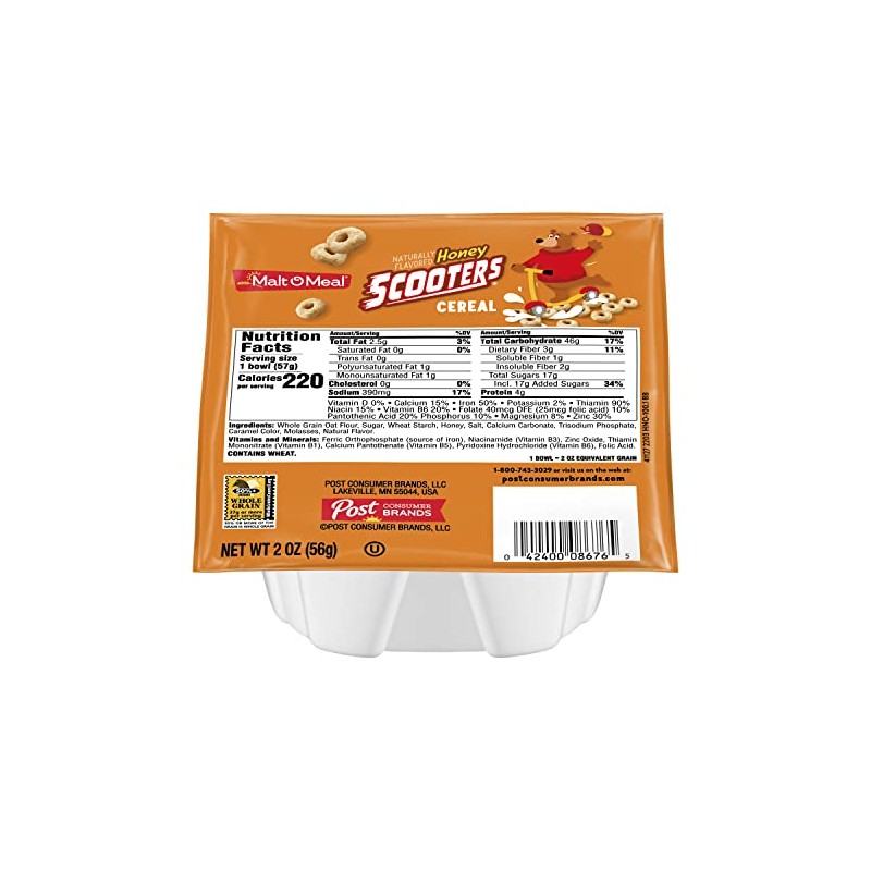 Malt-O-Meal Honey Nut Scooters® Breakfast Cereal, Whole Grain, 2 Ounce