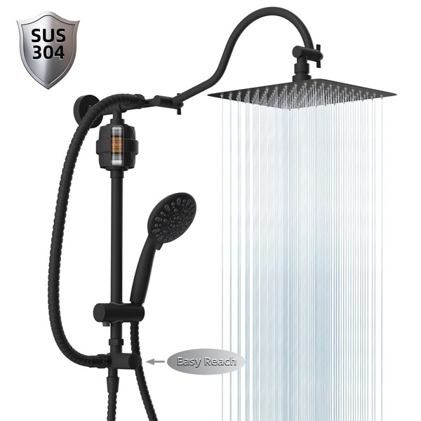 Hibbent Metal 10'' Filtered Rainfall Shower Head Combo for Easy