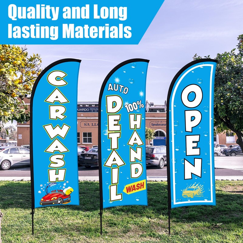 Buryeah 3 Sets Car Wash Sign Feather Flag Banner for
