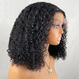 BEEOS Curly Bob 13x6 SKINLIKE Real HD Lace Frontal Wig, Ultra-fitted Cap Structure 180% Density Natural Black Human Hair Pre-Plucked Bleached Knots 12 Inch