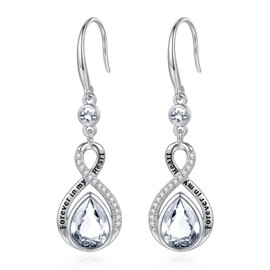 Eusense Birthstone Dangle Earrings for Women Infinity Pear-shaped Stone Drop Birth Stone Earrings Jewelry CZ Clear White
