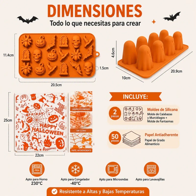 Molde De Silicona Halloween Con Papel Encerado Impreso