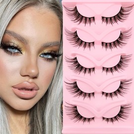 3D False Eyelashes, Cat Eye, Natural Artificial Eyelash Extensions Set, 20 mm, Fluffy Fox Eye, Artificial Eyelashes, Natural Look, 5 Pairs, Reusable Faux Mink Eyelashes (HY5-5)