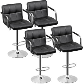 SEGAWE Bar Stools Set of 2/4 Modern PU Leather Adjustable Swivel Barstool w/ Arms, Back - 4PCS