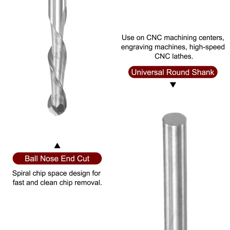 sourcing map 2pcs Ball Nose End Mill 4mm Diameter 17mm