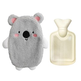 1 Koala Hot Water Bottle, Winter Hand Warmer, Removable Plush Hot Water Bottle, PVC Water Bag with Constant Temperature, Suitable for Winter Warmth, Summer Ice Pack (Grey)
