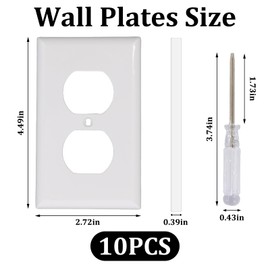 10PCS Outlet Cover, White Socket Covers for Outlets, with Screws and Flat Head Screwdriver, Duplex Receptacle Cover, Suitable for Electrical Outlets, 4.49 In*2.72 In