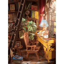 Rolife Book Nook Kit for Adults DIY Miniature House with Light Silent Corner Study Booknook Construction Kit 3D Wooden Puzzle Bookend for Shelf Library Bookshelf Decoration